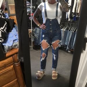 Distressed Blue Denim Overalls